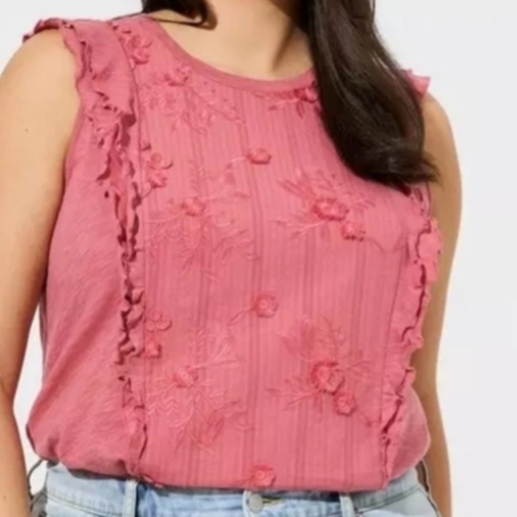 torrid Tops - Torrid Pink Floral Ruffle Blouse Size 2 (18/20)